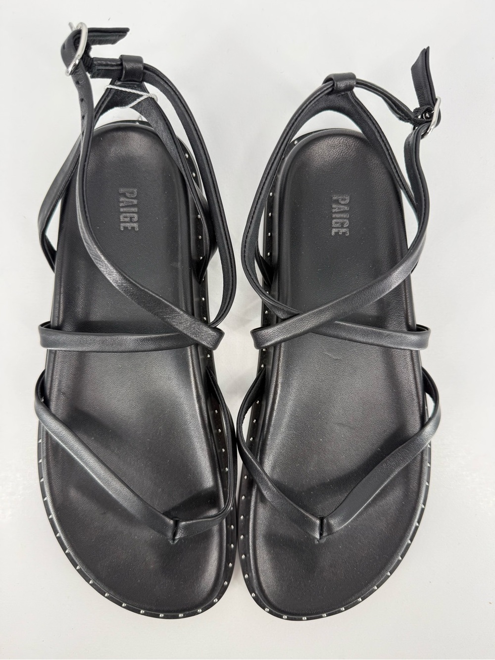 PAIGE Black Strappy Ankle Strap Flat Sandals